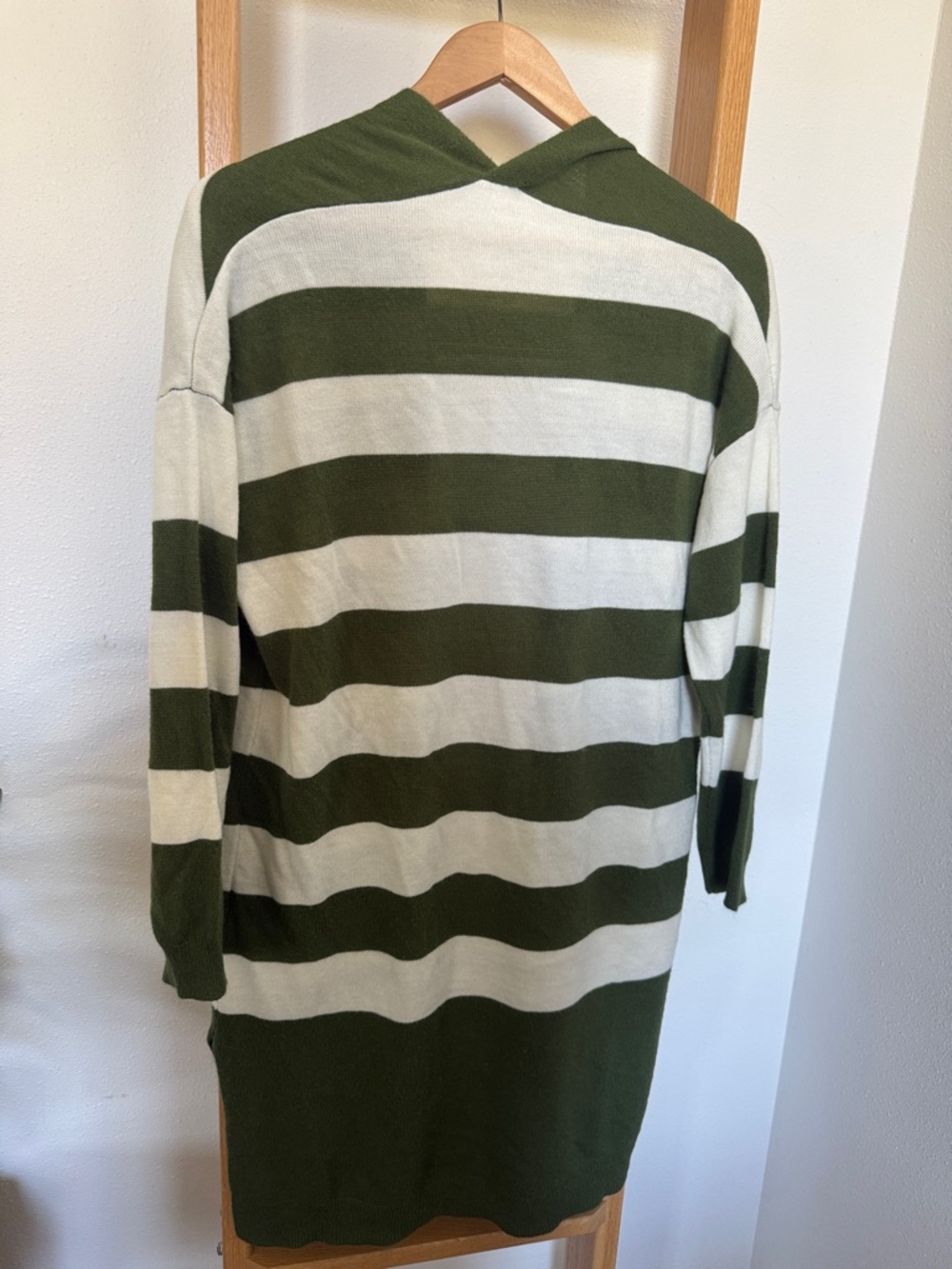 EUC Striped Open-Front Cardigan Sweater - Olive & Cream Acrylic Nylon pockets - Picture 6 of 7